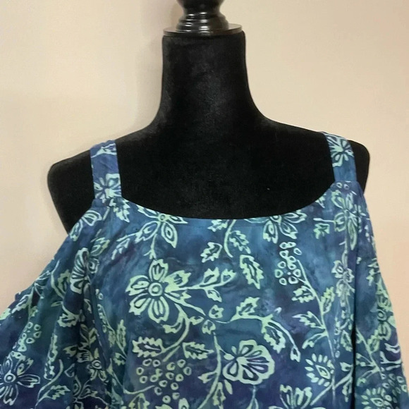 Soft Surroundings Green and Blue Floral Print Cold Shoulder Maxi Dress - Picture 6 of 15